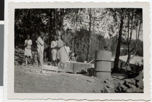 Slaking lime at the mission station Harmshusen, Adis Abeba, Ethiopia, 1935