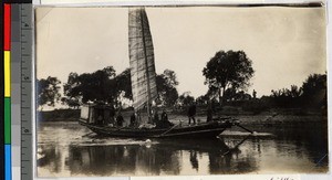 Police boat with sail and cannon, Haizhou, China, ca.1925