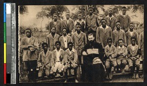 Missionary priest with seminarians, Kafubu, Congo, ca.1920-1940