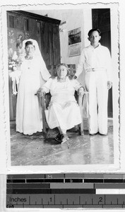 Married couple with bride's mother, Carrillo Puerto, Quintana Roo, Mexico, March 1946