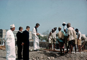 Missionary, Rev. Erik Stidsen conducting funeral at the Christian Cemetary in Crater, Aden