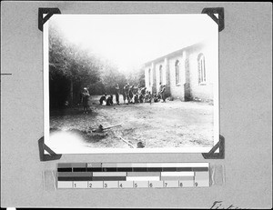 Women cleaning the church compound, Nyasa, Tanzania, 1936