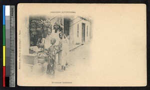 Banana vendor at the market, Zanzibar, Tanzania, ca. 1920-1940