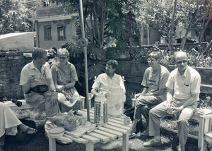 Kathmandu, Nepal. Coffee break at the Norwegian School. Among others, from the right: Jørgen Nø