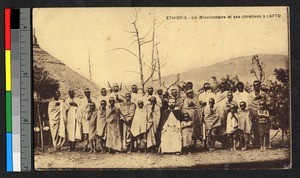 Missionary father with Christian villagers, Ethiopia, ca.1920-1940