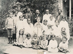 Family of the missionary Prunet, with some malagasy evangelists and their family, in Madagascar
