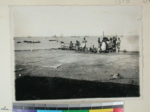 Women waiting at the harbour, Toliara, Madagascar, 1937