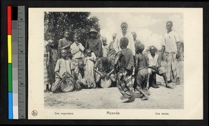 Two young boys dancing before drummers, Congo, ca.1920-1940