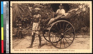 Woman in rickshaw, Colombo, Sri Lanka, ca.1920-1940