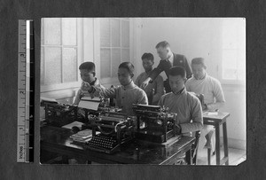 Boys learning to type at YMCA school, Fuzhou, Fujian, China, ca.1911-1913