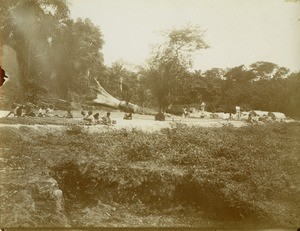 Making of bricks, in Lambarene, Gabon