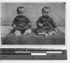 Twin babies at the Ch'a Kou mission at Fushun, China, 1935