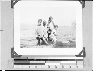 Missionary Waldner's children on the lakeshore, Mwaya, Malawi, 1935