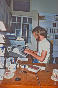 Missionary Keld Bredvig at the FBG bookshop in Salalah, Oman, The Middle East. (1985?)