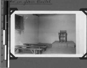 The inside of a chapel, Tabora, Unyamwezi, Tanzania, 1933