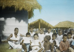 Group of boys with tracts, India, ca. 1930