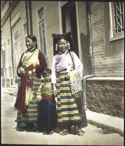 Tibetan women and a child in festival clothing