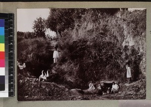 Children at water spring, Antananarivo, Madagascar, ca. 1910