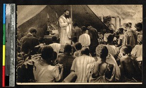 Clergy celebrating Mass in tent, Kakyelo, Congo, ca.1920-1940