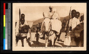 Wife being carried to her husband's house, Eritrea, ca.1920-1940