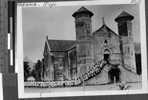 Line of women entering a church, Fiji, Oceania, ca. 1920-1940