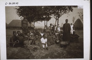 Schoolgirls at a festival meal in the mission compound