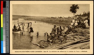 Missionary sisters landing on a river pier, Canada, ca.1920-1940