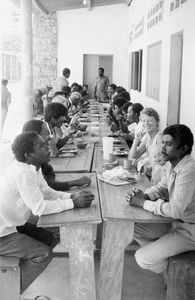 Employee Training for church employees, 1985. The missionaries are meeting the schoolteachers