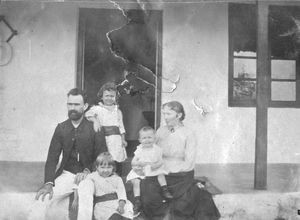 Missionary NielsPeter Hansen and Christine Mathilde Hansen with Valborg, Alma and Knud. Siloam