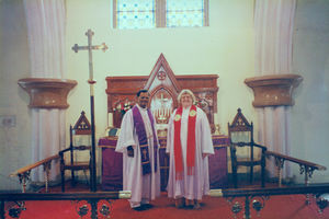 Chennai/Madras, Tamil Nadu, South India,1998. Rev. Karen Berntsen visiting Broadway Church with