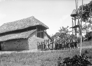 Children posing next to the school, Usaa, Tanzania, ca.1902-1912