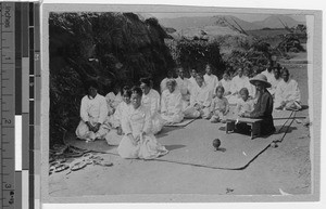 Fr. Wilhelm teaching catechism, Seoul, Korea, 1911