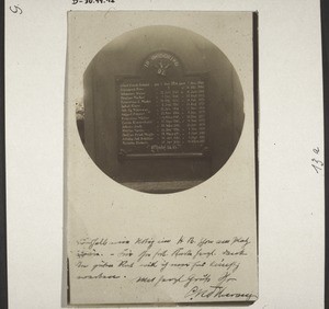 Roll of Honour of European missionaries on a gravestone in the cemetary in Akropong