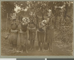 Girls in dancing costumes, Eastern province, Kenya, ca.1926