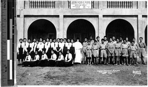 Maryknoll Sister de Chantal with first year high school students, Lucena, Philippines, August 1938