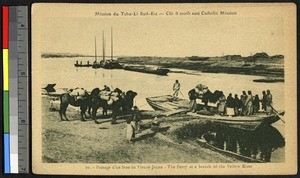 Ferry at a branch of the Yellow River, China, ca.1920-1940