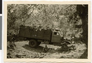 Break in the shadow of a truck, Ethiopia, 1952