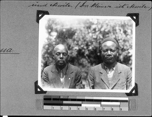 Portrait of two ordained preachers, Nyasa, Tanzania, 1935