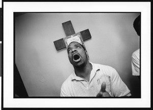 Man singing songs of praise, Victory Outreach Church, North Hollywood, California, 1996