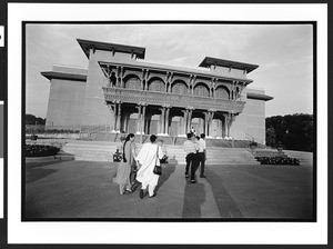 Outdoor view of Hindu temple, BAPS Shree Swaminarayan Mandir, Bertlett, Il., July 28, 2002, 4pm