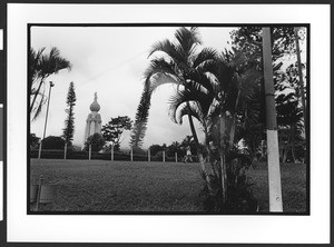 A park in the center of San Salvador, with a statue is Saint Salvador on top of a monument