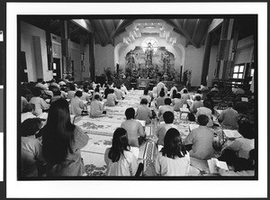 People of Vietnamese origin at worship, Interior of Chua Duc Vien Pagoda, or Perfect Harmony Temple, San Jose, California, 2002