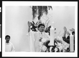 Priest giving sermon, Los Angeles, 1999