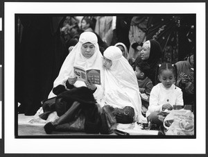 Muslim women gathering before prayers at EID celebration, DC Convention Center, Washington, DC