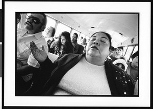 Woman in trance on bus, Industrial Areas Foundation, Los Angeles, 1996