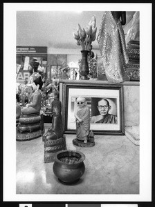 Various religious artifacts on table, Los Angeles, 1999