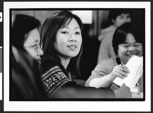 Woman of Chinese origin attending Cameron House family day lecture, Chinatown. San Francisco, California, 2002