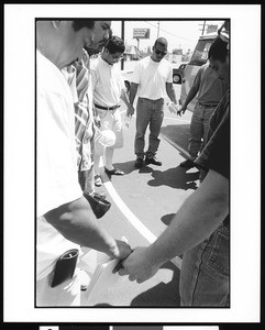 People praying, Victory Outreach Church, North Hollywood, California, 1996