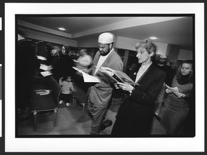 Muslim Imam arriving at Saint Mary Queen of Sorrows Church Thanksgiving service, Fairfax, Virginia, November 27, 2002, 8pm