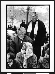 Men of Muslim faith at prayers and rally, Freedom Plaza, Washington, D.C., 2002